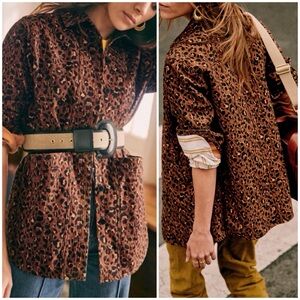 SEZANE Small Leopard Animal Print Will Twill Cotton Brown/Tan Jacket